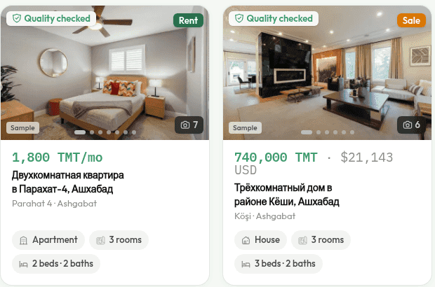 Quality-checked rental and sale listings with TMT pricing